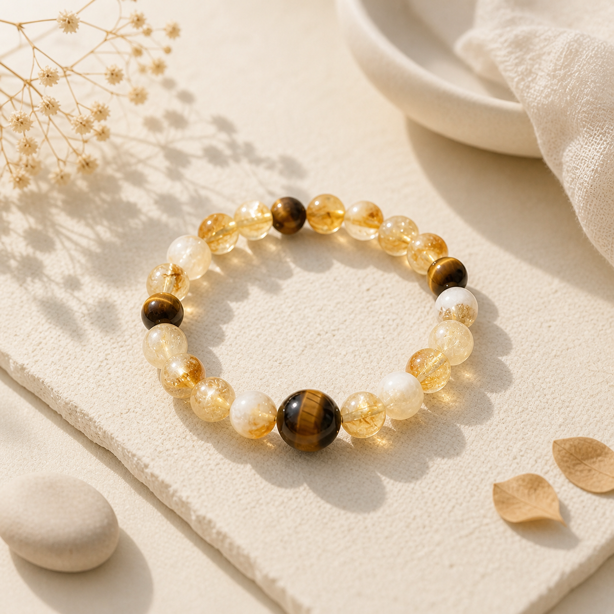 Minimalist beaded bracelet with natural stones, tiger’s eye beads, warm amber tones, aesthetic jewelry for daily wear and gifting