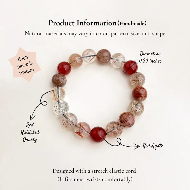 Red Rutilated Quartz & Red Agate Bracelet – Natural Crystal Bracelet for Protection & Strength