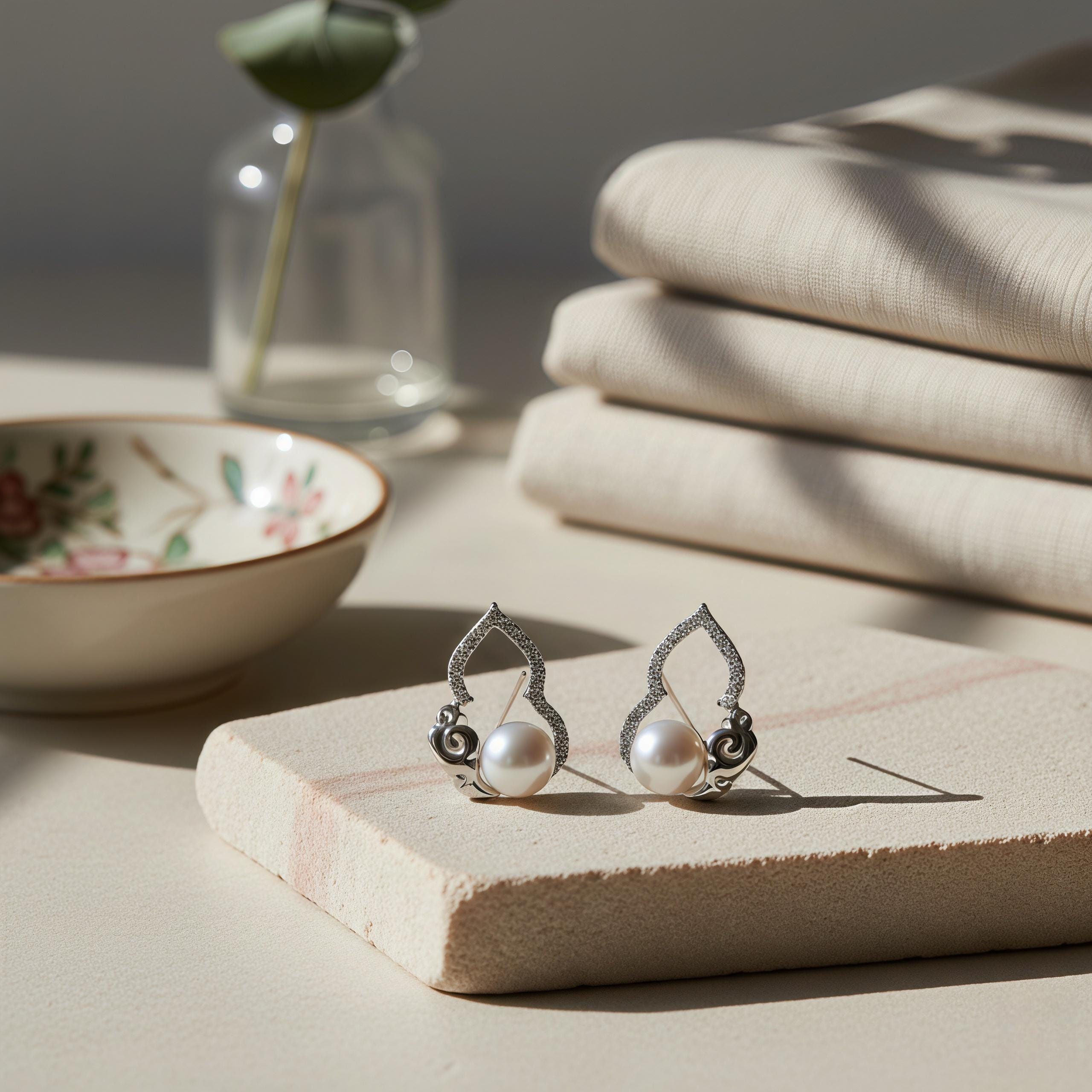 Freshwater Pearl Hulu Stud Earrings – Auspicious Cloud Gourd Earrings