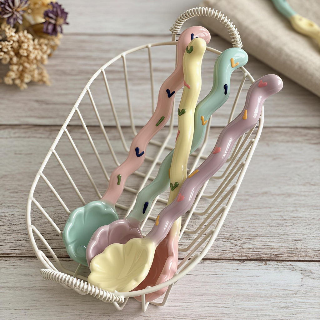 Whimsical Flower Ceramic Spoon | Pastel Dessert & Coffee Spoon