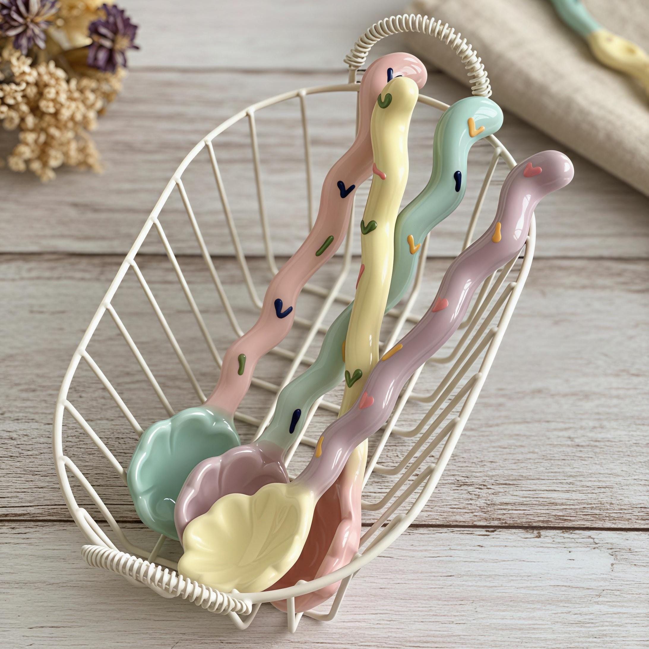 Whimsical Flower Ceramic Spoon | Pastel Dessert & Coffee Spoon
