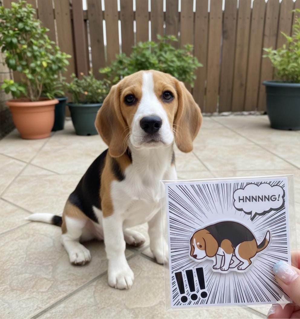 Funny Pooping Dog Magnet | Acrylic Refrigerator Magnet with Backing Card