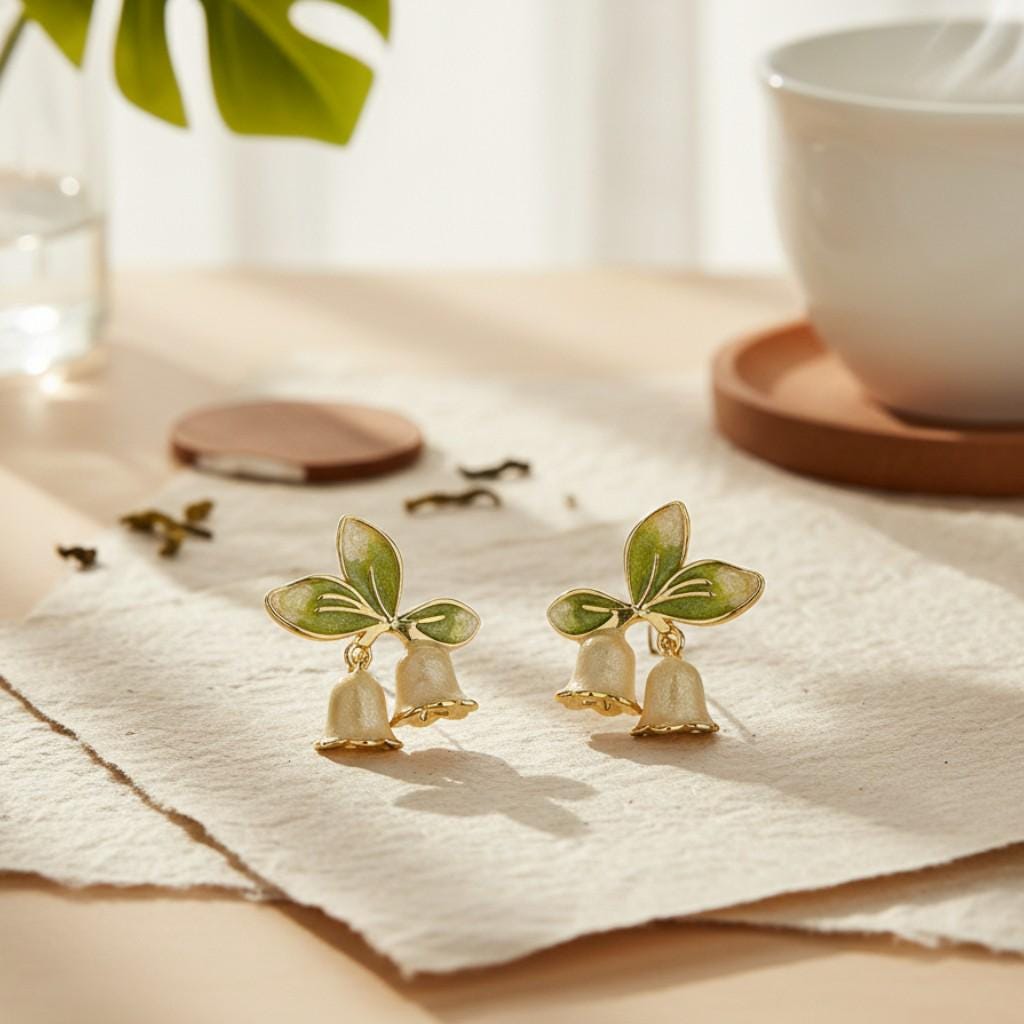 Lily of the Valley Earrings – Hand-Enameled Flower Drop Earrings