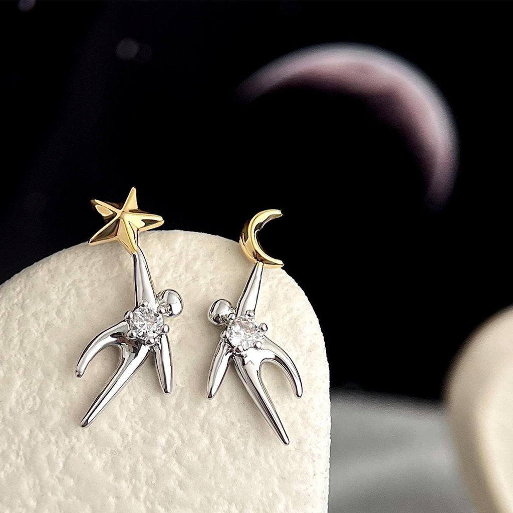 Star & Moon Dancer Earrings - Dream Collection | Zirconia S925 Post or Clip-On