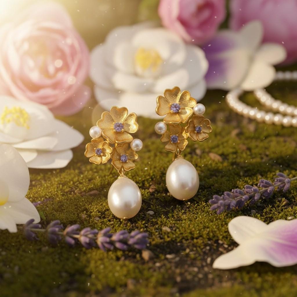 Baroque Pearl Flower Earrings | Morning Garden Elegance Jewelry, Embrace Imperfection, Pierced & Clip-On