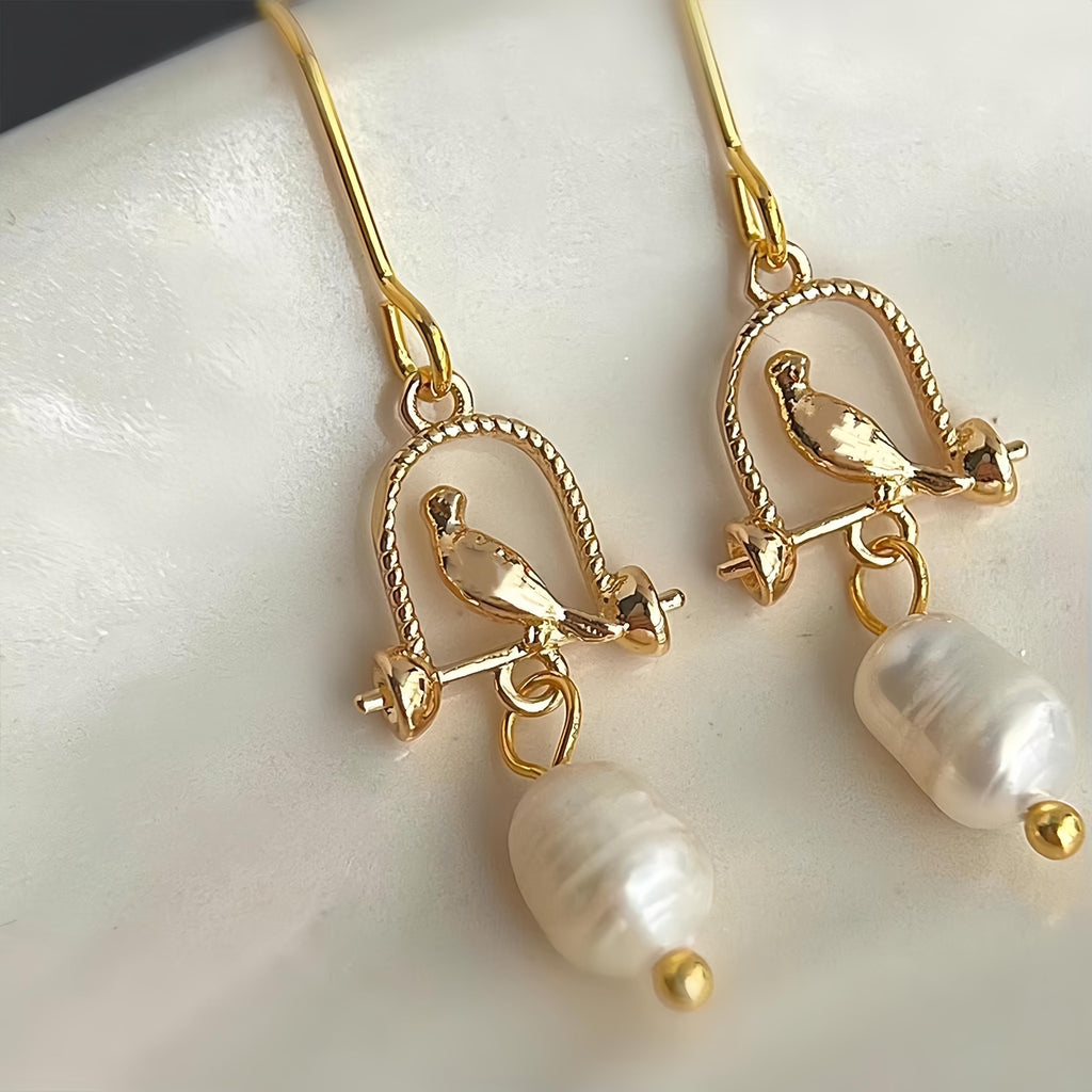 Birdcage & Pearl Earrings – Gold Plated Birdcage Drop Earrings with Freshwater Pearl