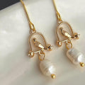 Birdcage & Pearl Earrings – Gold Plated Birdcage Drop Earrings with Freshwater Pearl