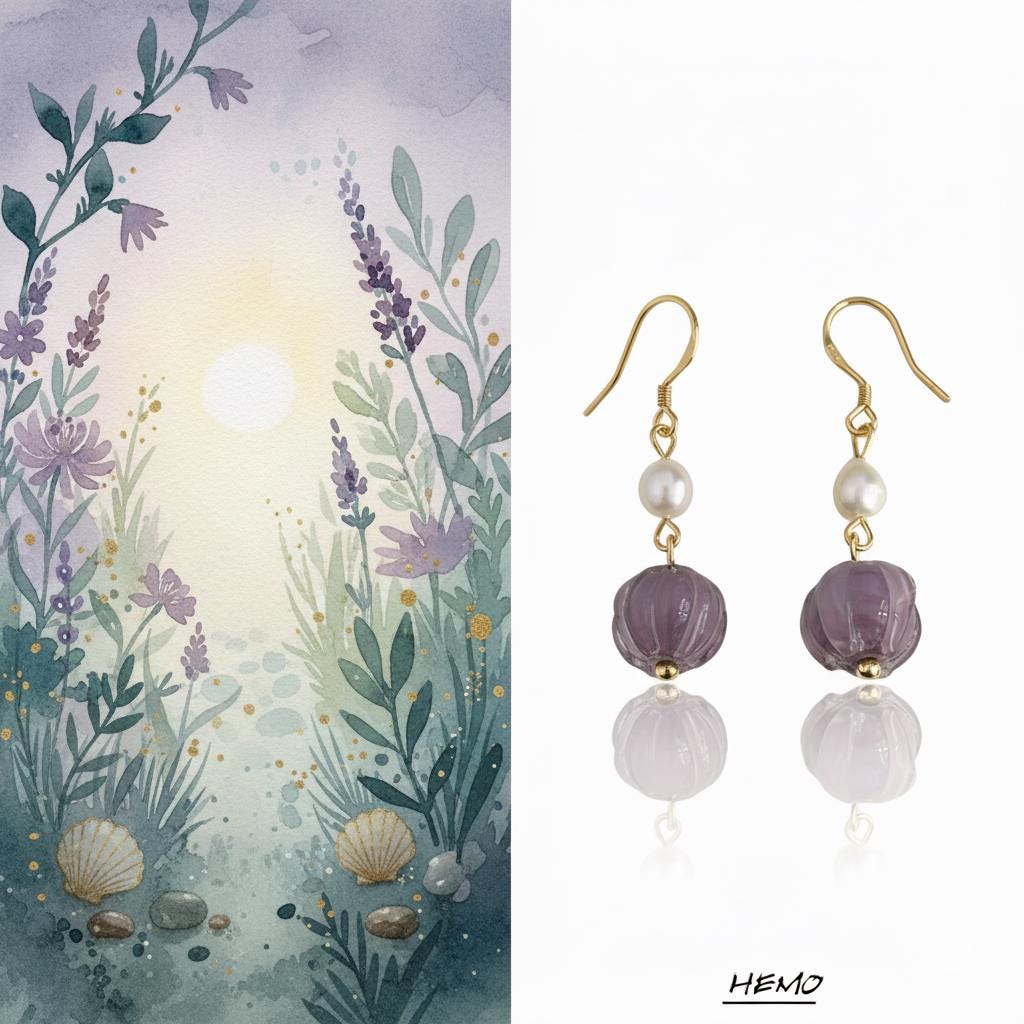 Lavender Whisper Earrings – Freshwater Pearl & Purple Art Glass Earrings