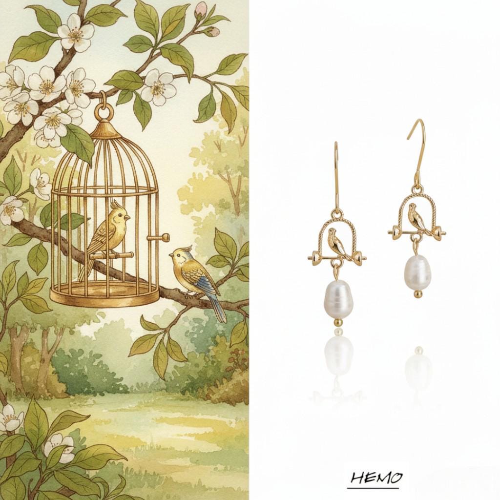 Birdcage & Pearl Earrings – Gold Plated Birdcage Drop Earrings with Freshwater Pearl
