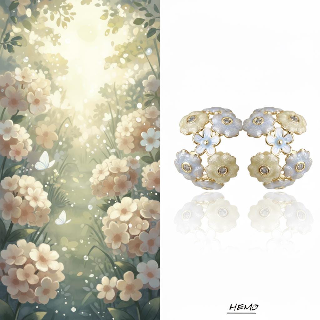 Monet’s Bouquet Earrings | Hand-Enamelled Pastel Flower Cluster Studs | Cottagecore Forget Me Not Jewelry