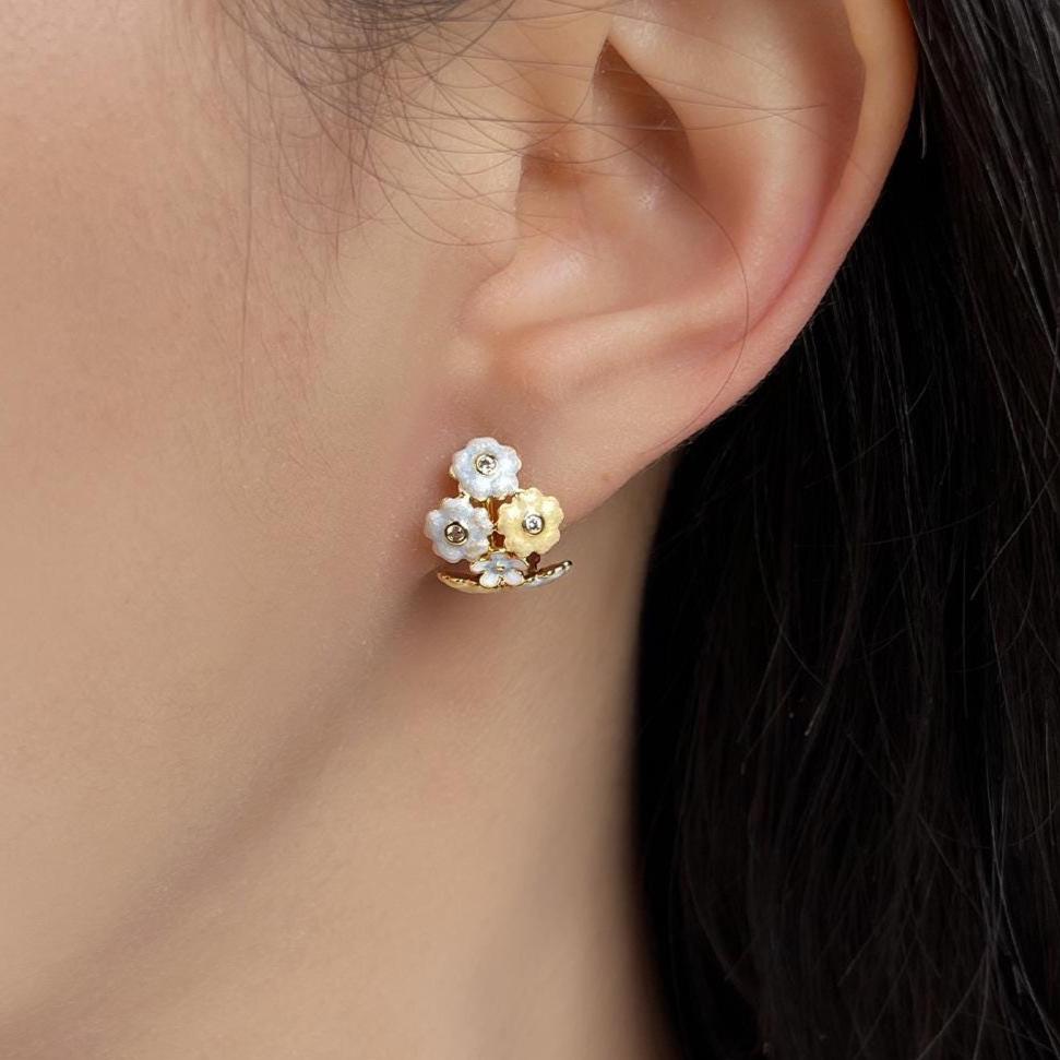 Monet’s Bouquet Earrings | Hand-Enamelled Pastel Flower Cluster Studs | Cottagecore Forget Me Not Jewelry