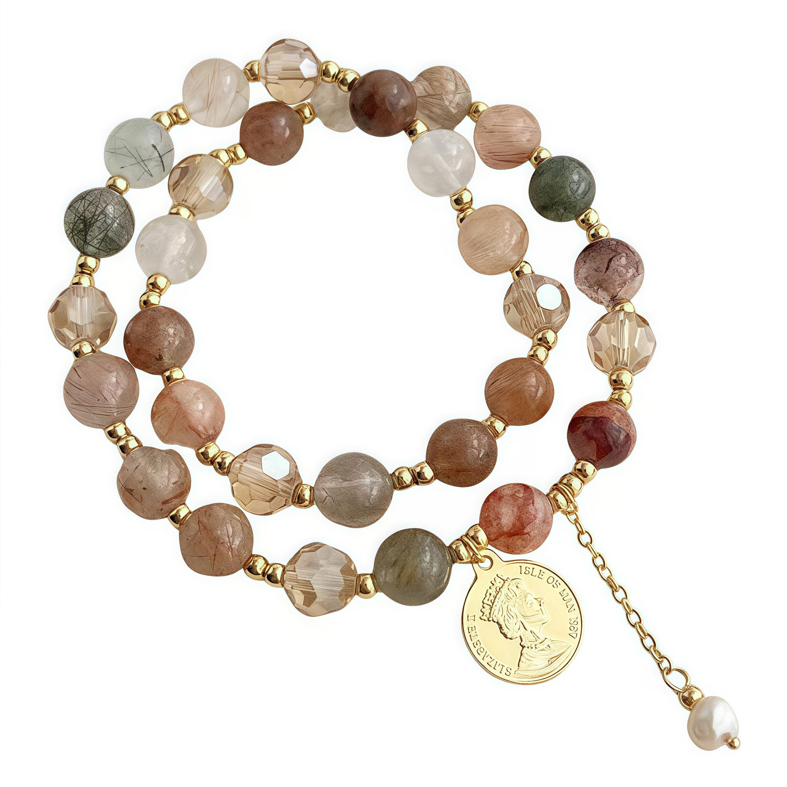 Pearl & Black Rutilated Quartz Bracelet – Natural Crystal Bracelet for Balance, Protection & Calm