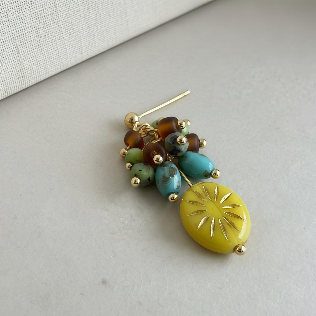 Van Gogh Field Inspired Earrings – Handmade Vintage Cluster Dangle Earrings
