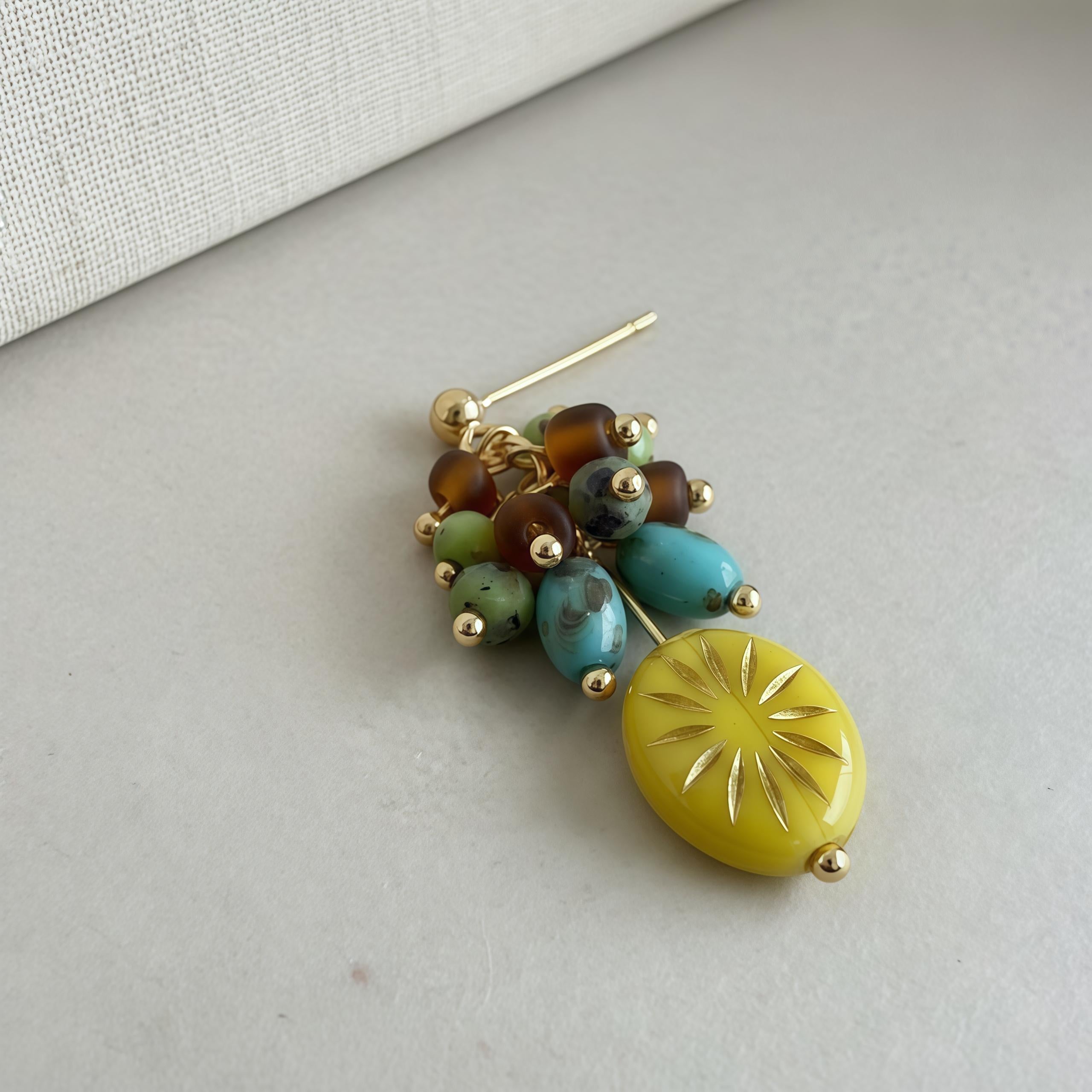 Van Gogh Field Inspired Earrings – Handmade Vintage Cluster Dangle Earrings