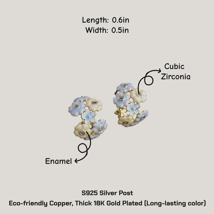 Monet’s Bouquet Earrings | Hand-Enamelled Pastel Flower Cluster Studs | Cottagecore Forget Me Not Jewelry