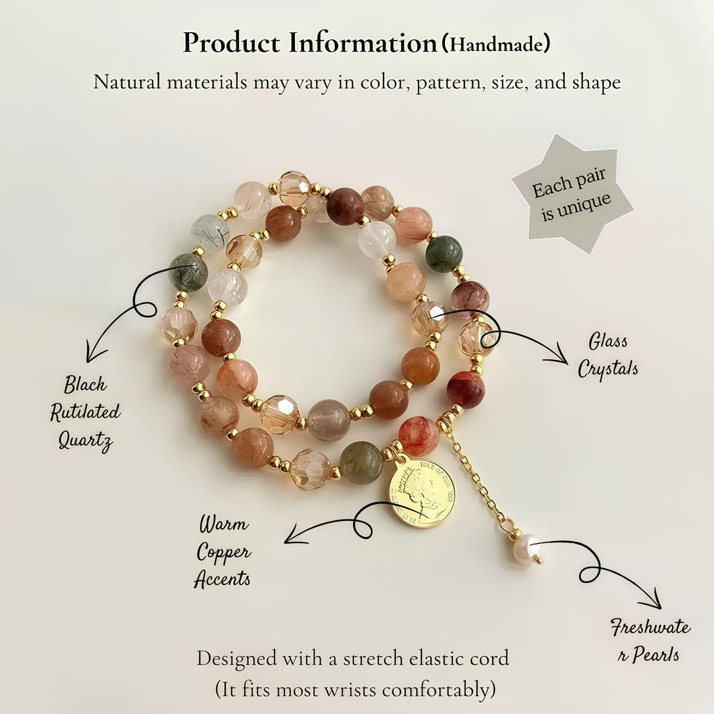 Pearl & Black Rutilated Quartz Bracelet – Natural Crystal Bracelet for Balance, Protection & Calm