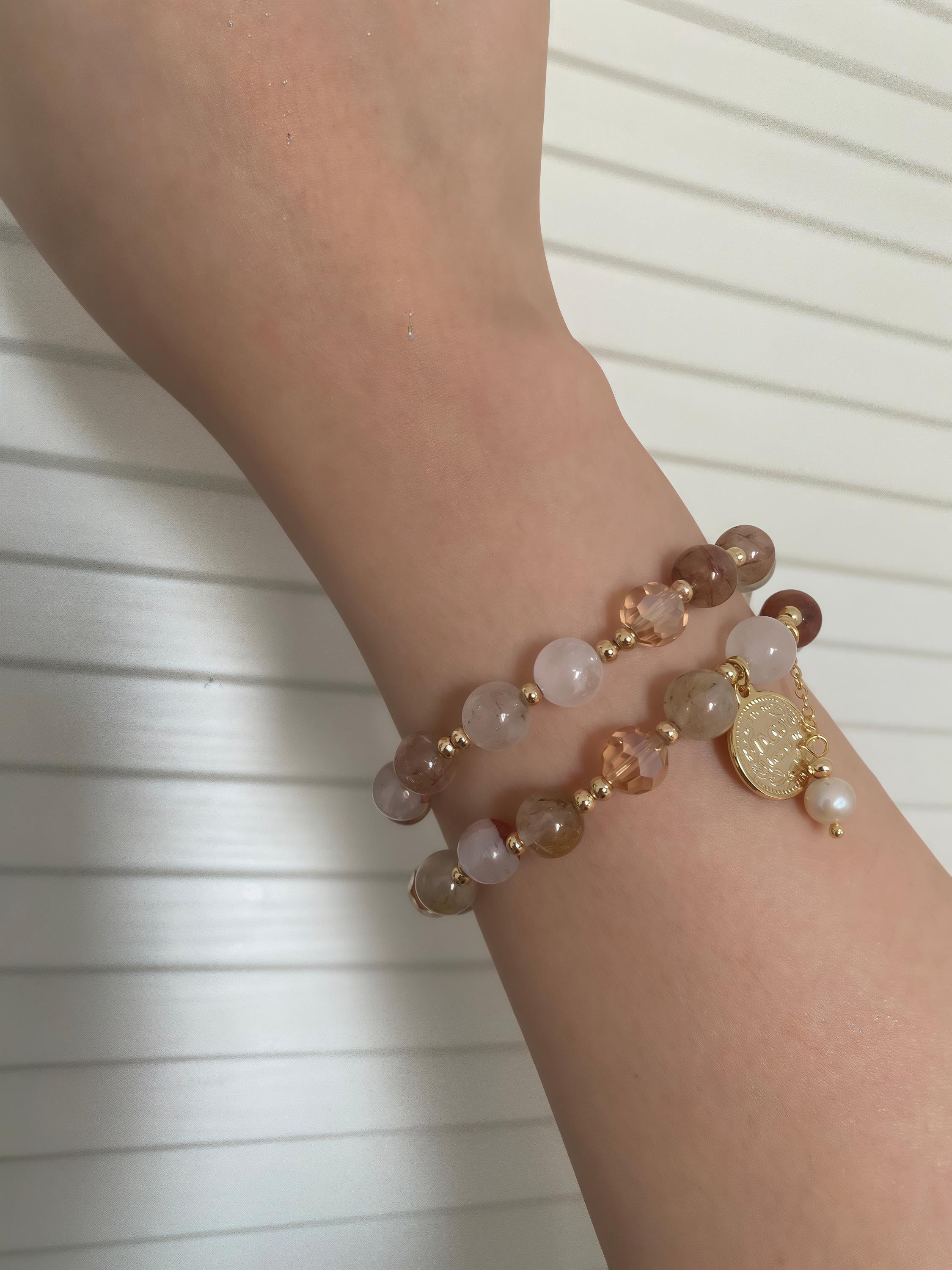 Pearl & Black Rutilated Quartz Bracelet – Natural Crystal Bracelet for Balance, Protection & Calm