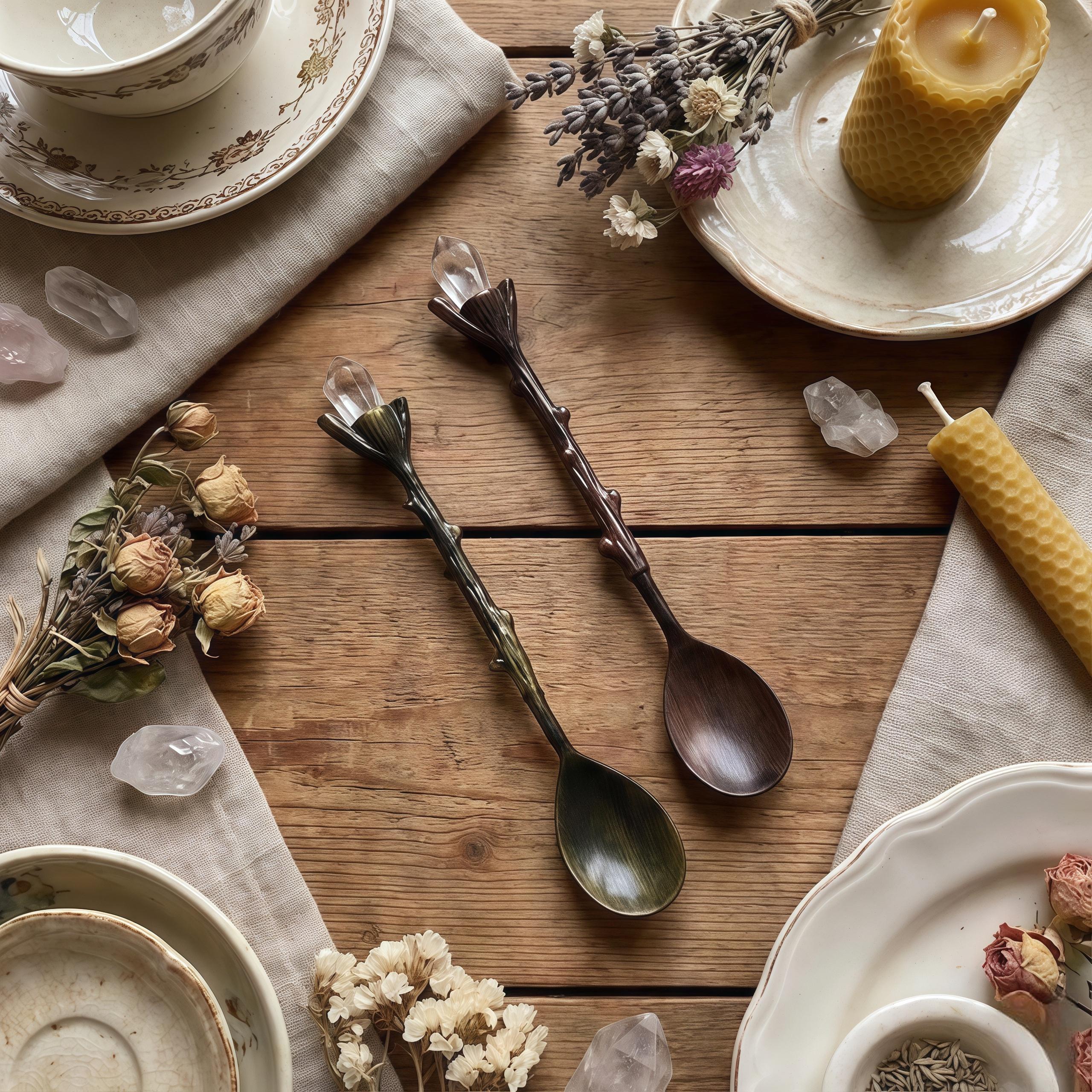 Antique Branch Crystal Dessert Spoon | Gothic Fantasy Teaspoon