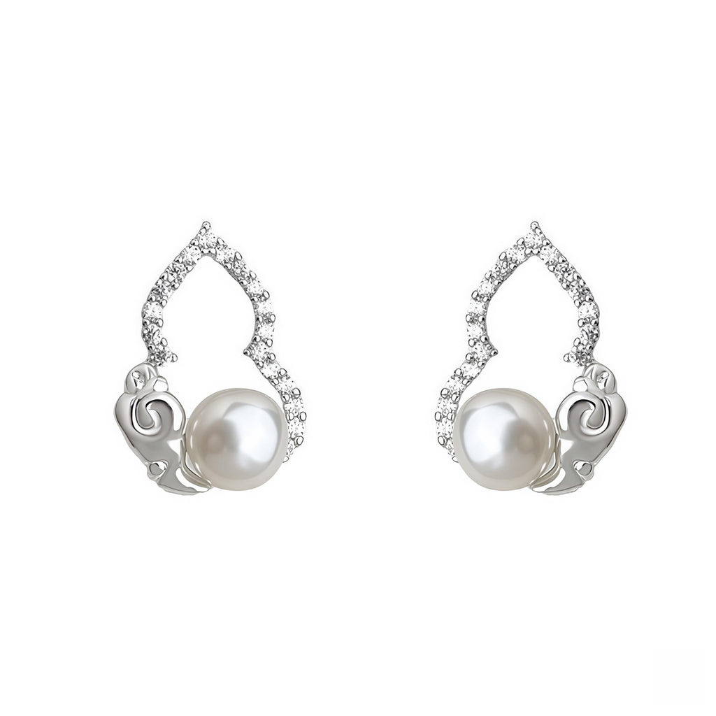 Freshwater Pearl Hulu Stud Earrings – Auspicious Cloud Gourd Earrings