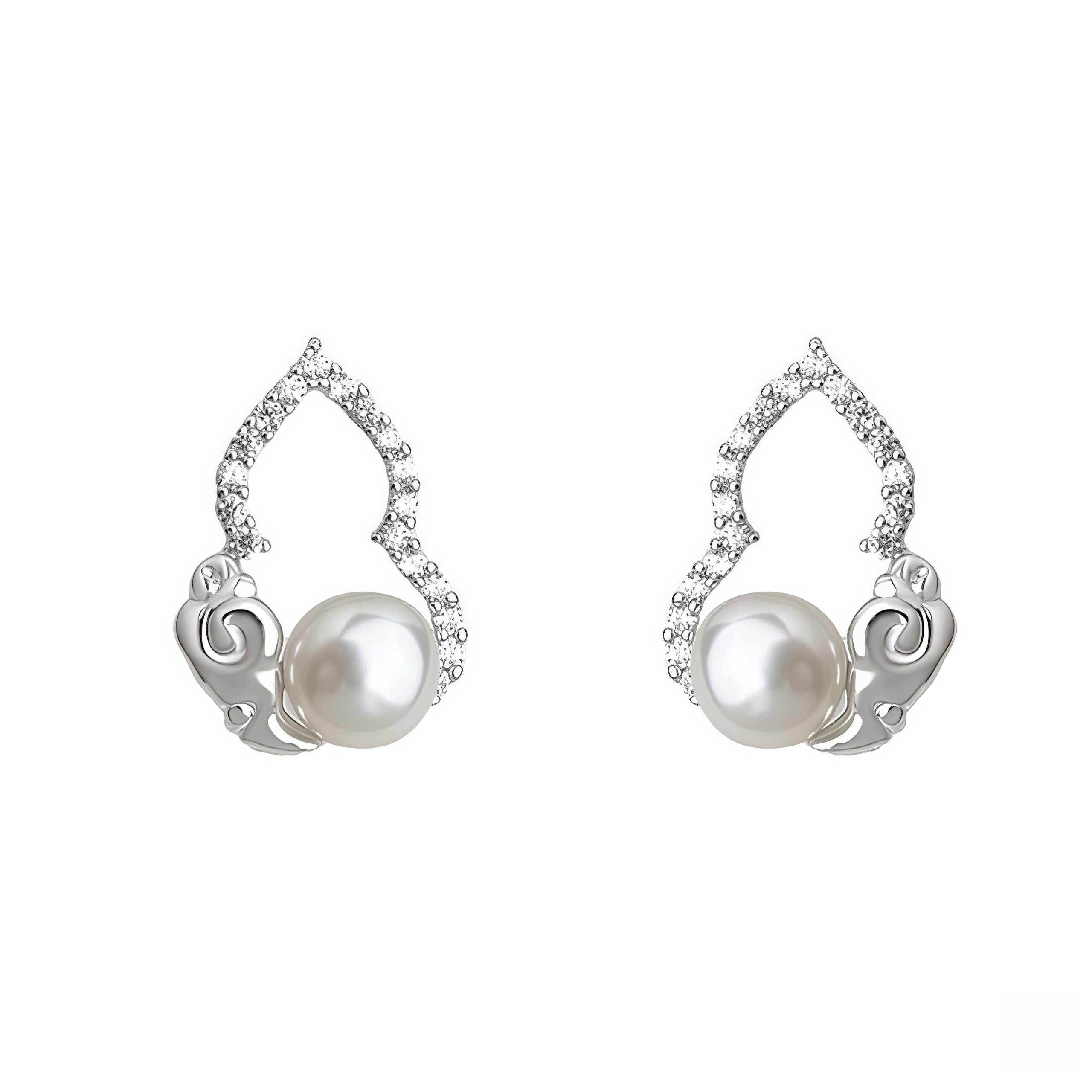 Freshwater Pearl Hulu Stud Earrings – Auspicious Cloud Gourd Earrings