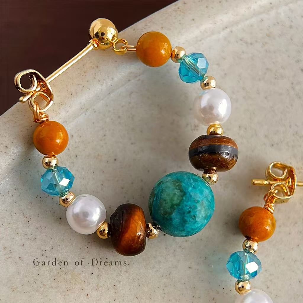Aquamarine red agate and Burmese rosewood gemstone jewelry detail