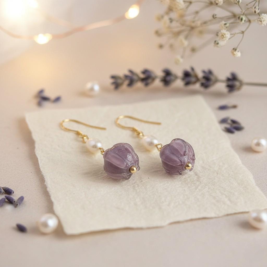 Lavender Whisper Earrings – Freshwater Pearl & Purple Art Glass Earrings