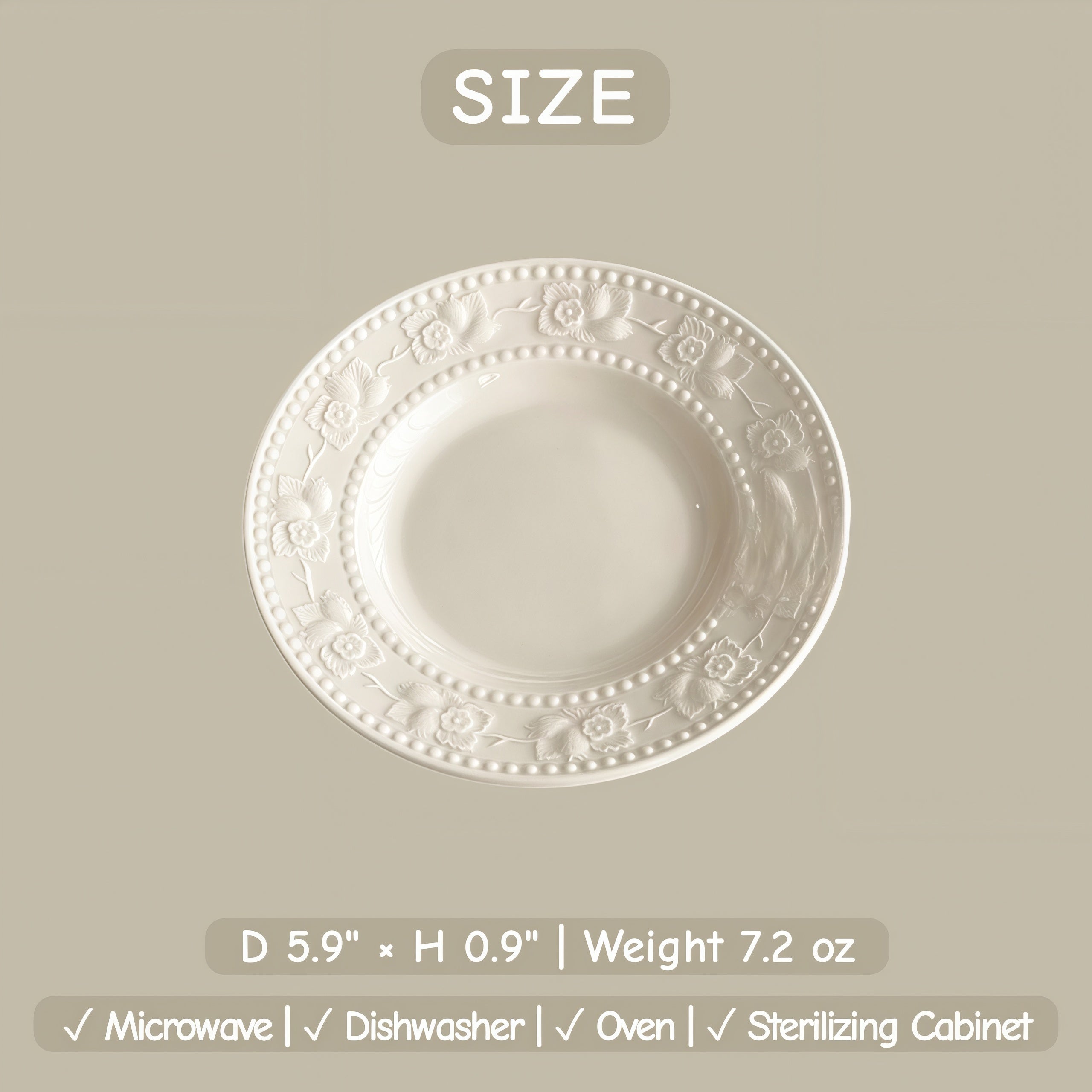 Embossed Floral Ceramic Dessert Plate | Vintage French Style Snack Dish
