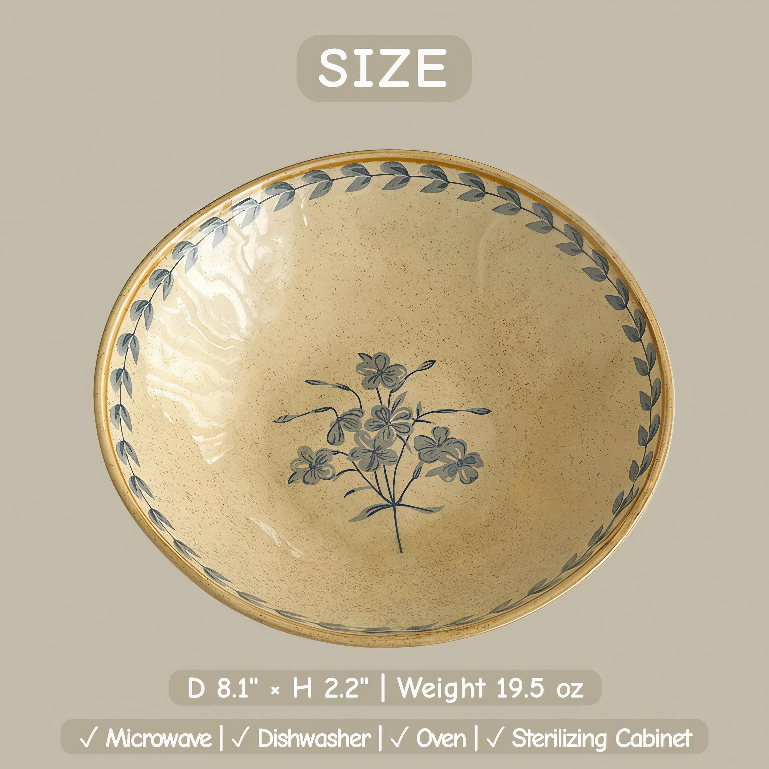 Rustic Ceramic Bowl Set | Vintage Farmhouse Dinnerware | Blue Floral Serving Bowl