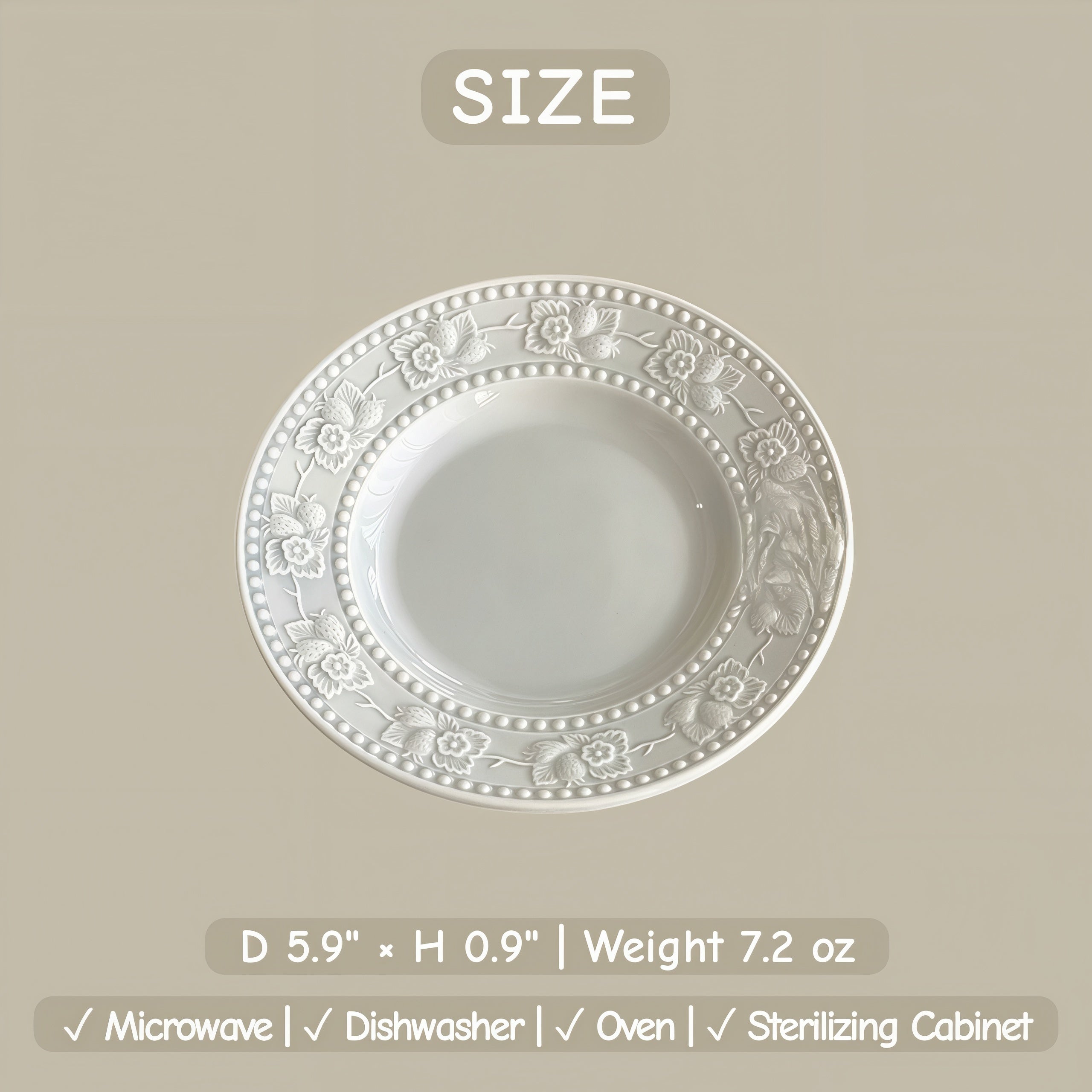 Embossed Floral Ceramic Dessert Plate | Vintage French Style Snack Dish