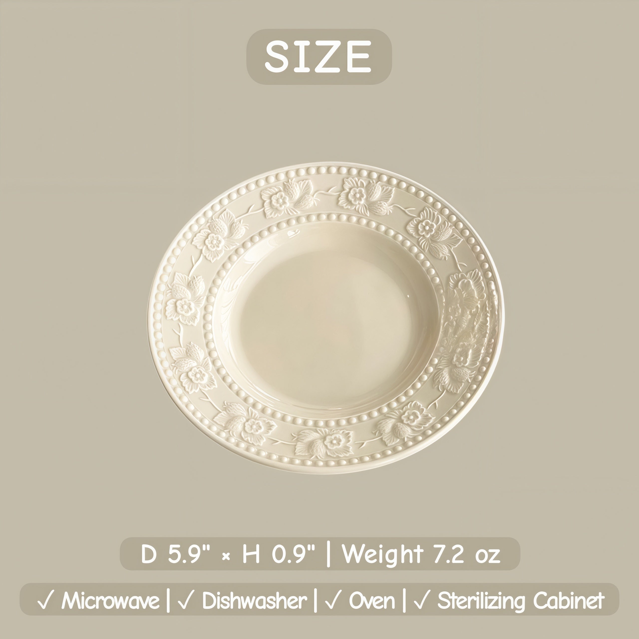 Embossed Floral Ceramic Dessert Plate | Vintage French Style Snack Dish