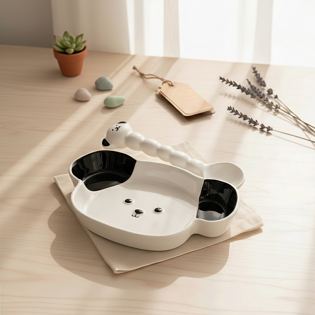 Kawaii Dog Ceramic Tableware | Puppy Shaped Plate & Spoon | Dog Lover Gift