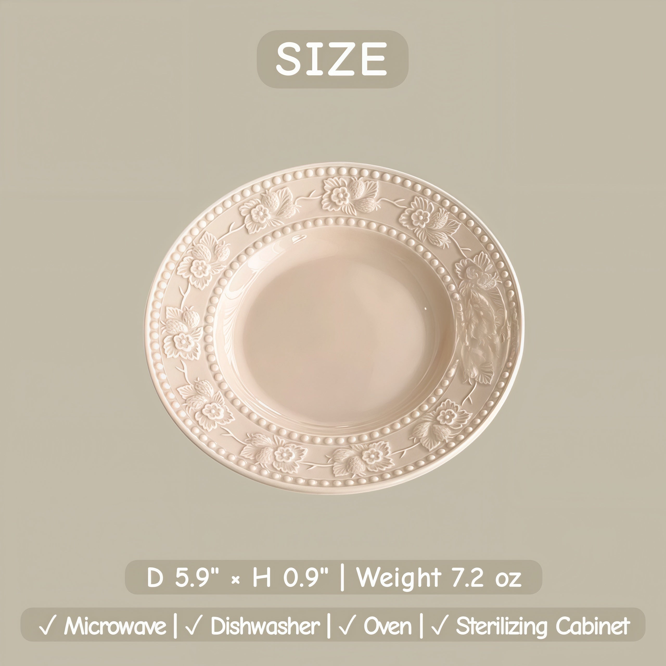 Embossed Floral Ceramic Dessert Plate | Vintage French Style Snack Dish