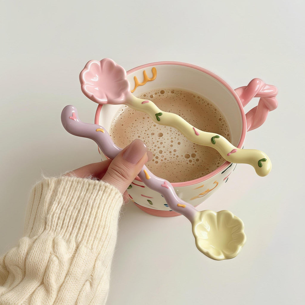 Whimsical Flower Ceramic Spoon | Pastel Dessert & Coffee Spoon