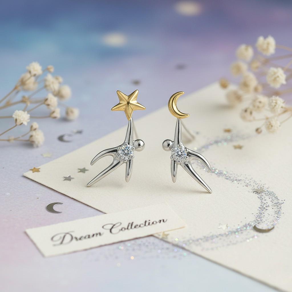 Star & Moon Dancer Earrings - Dream Collection | Zirconia S925 Post or Clip-On