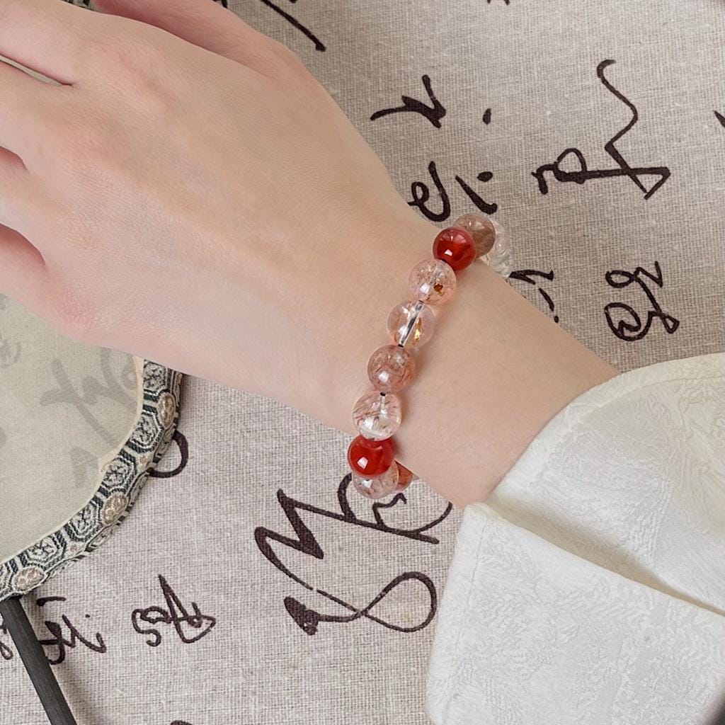 Red Rutilated Quartz & Red Agate Bracelet – Natural Crystal Bracelet for Protection & Strength