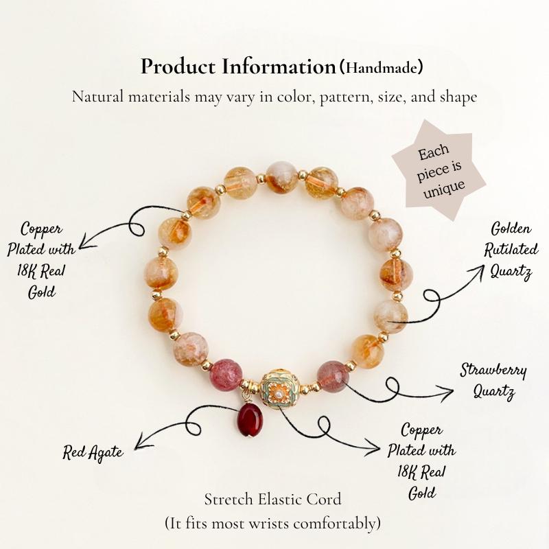 Golden Rutilated Quartz & Strawberry Quartz Bracelet - Guardian Collection | Healing Crystal Stretch
