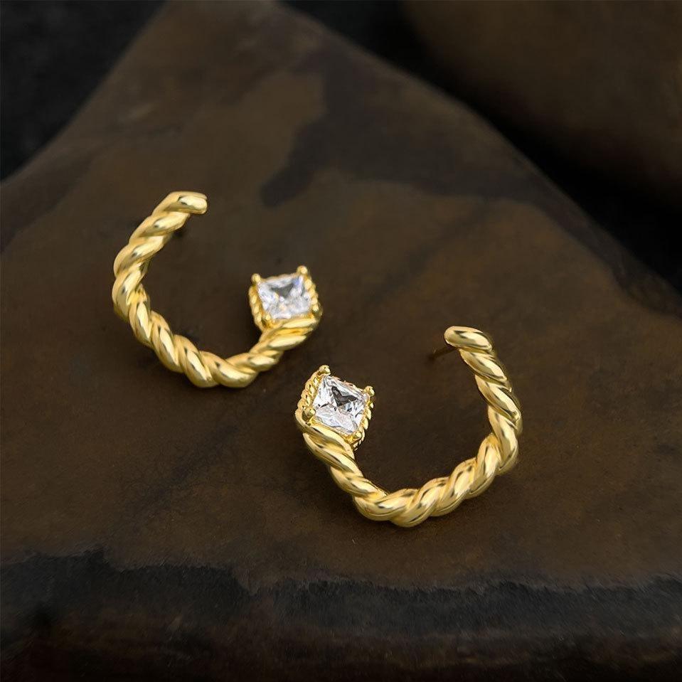 Gold Twisted Huggie Earrings – Minimalist CZ Hoop Earrings