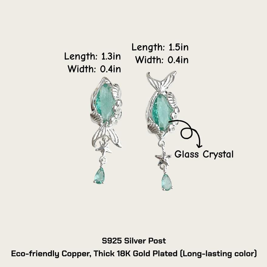 Mermaid Tail Earrings – Ocean-Inspired Fantasy Earrings with Emerald Green Zircon
