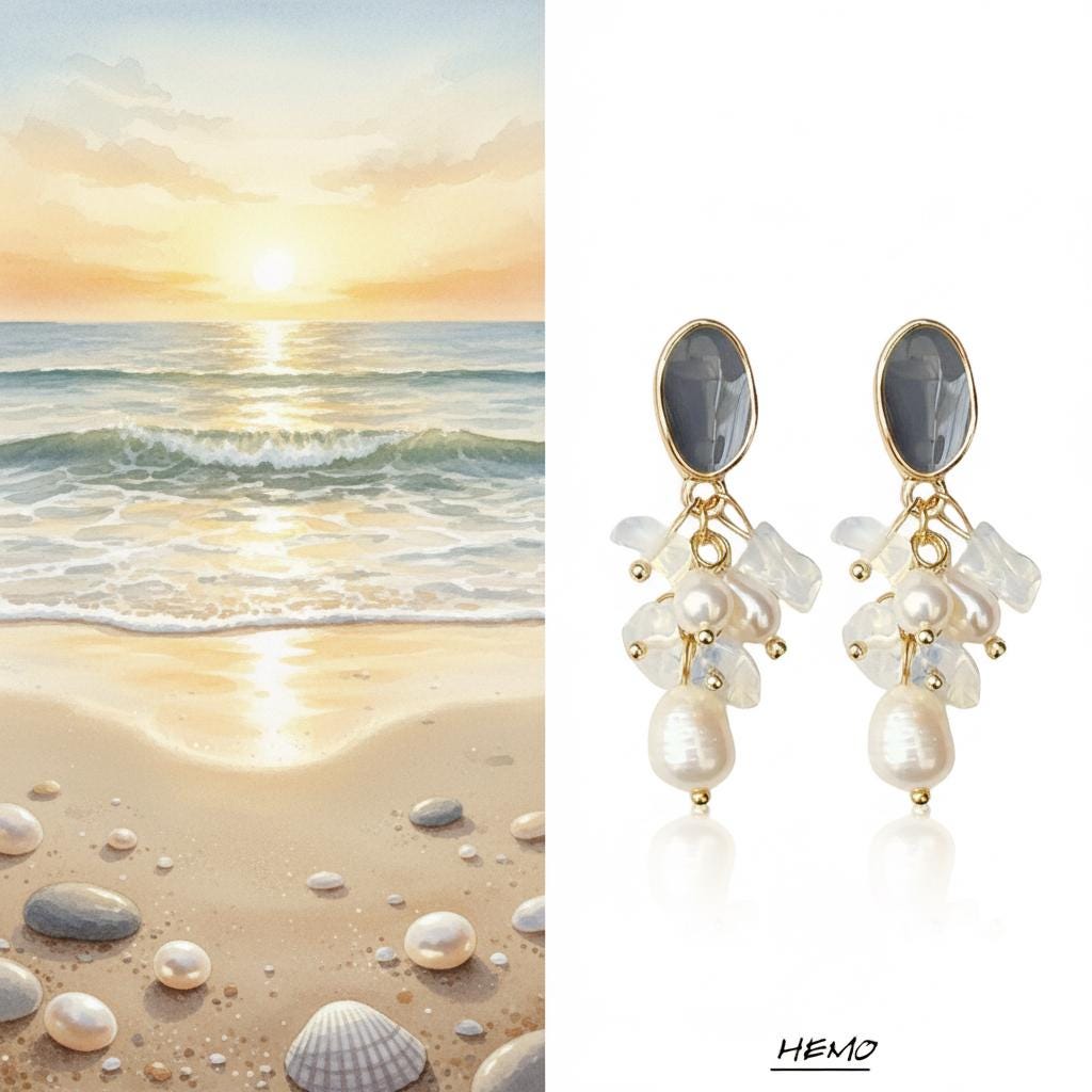 Sunset Beach Earrings – Gold Plated Opal & Freshwater Pearl Cascade Earrings