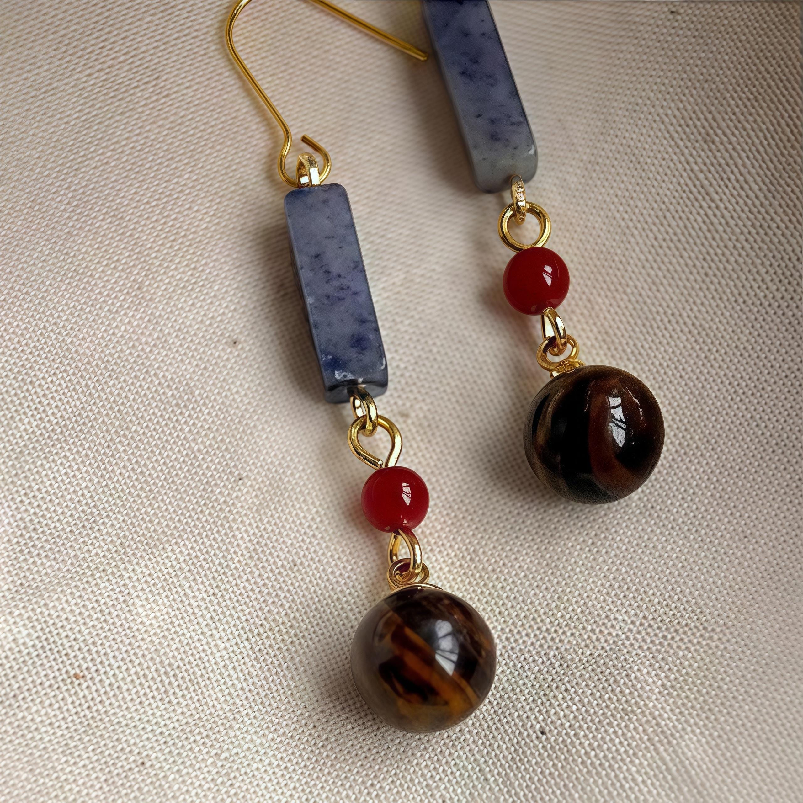 Silk Sleeve Red Agate Dangle Earrings – Handmade Eastern-Inspired Gemstone Earrings