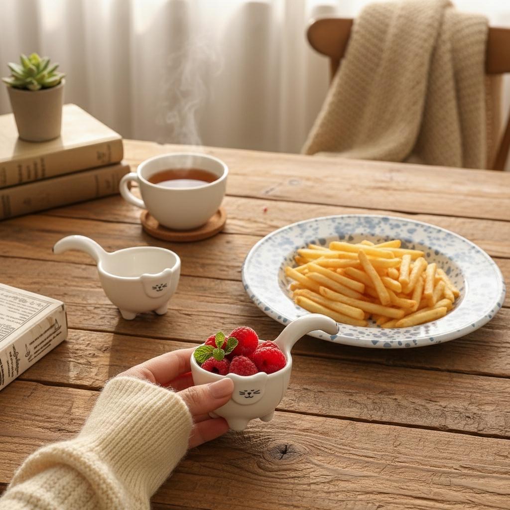 Kawaii Cat Tail Ceramic Dipping Dish | Standing Kitty Sauce Bowl