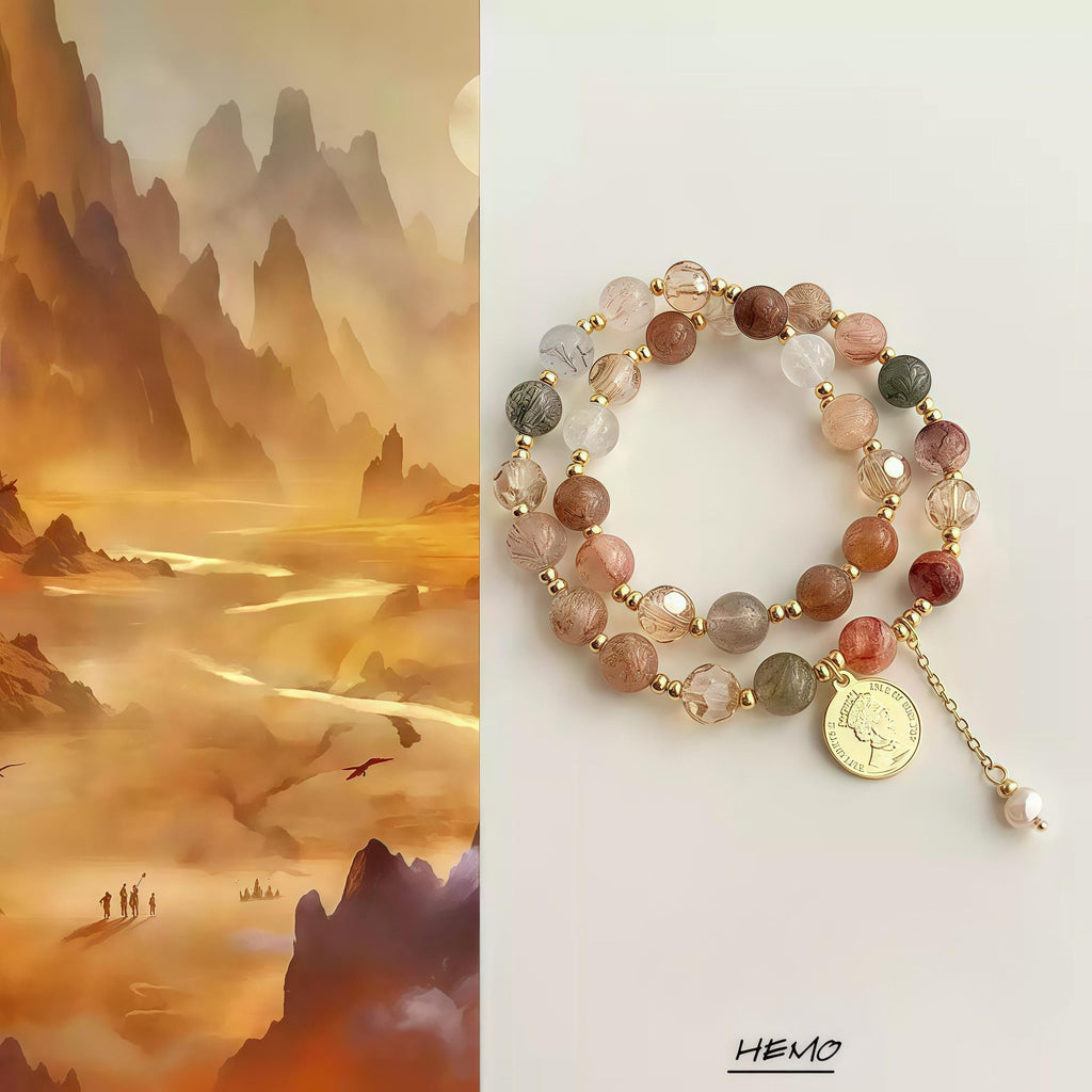 Pearl & Black Rutilated Quartz Bracelet – Natural Crystal Bracelet for Balance, Protection & Calm