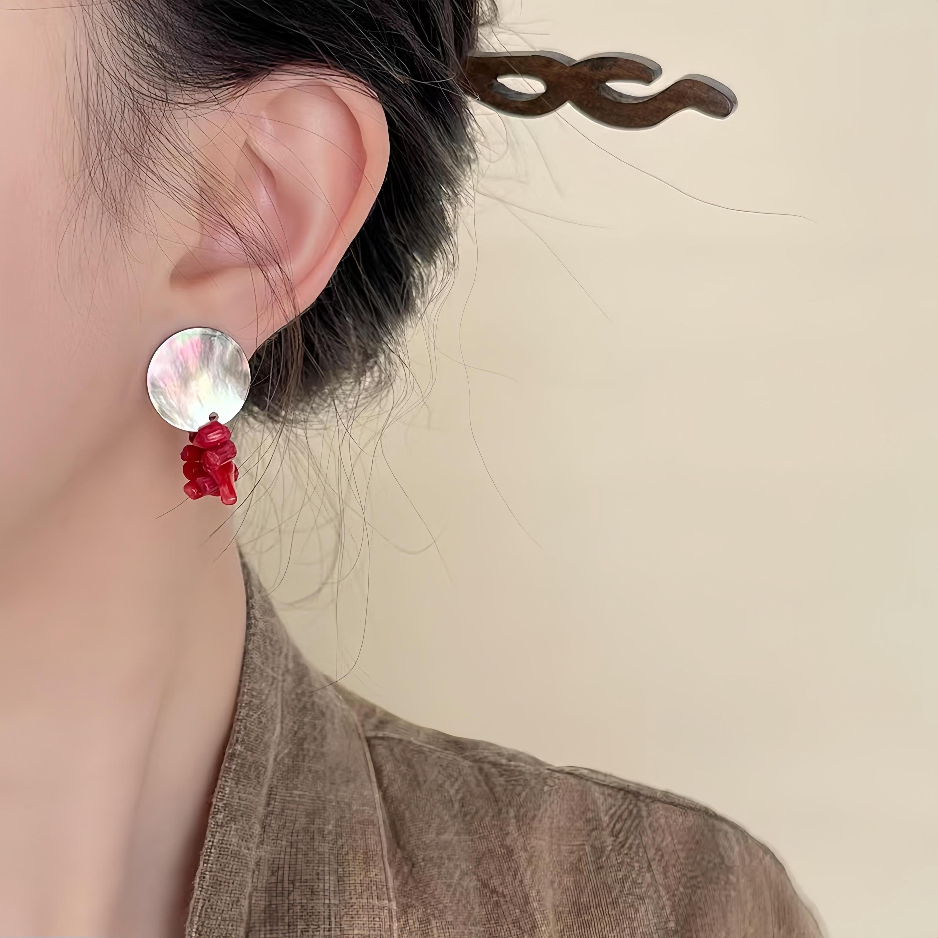 Red Coral Crane Earrings – Guardian Collection | Sterling Silver & Mother-of-Pearl Jewelry