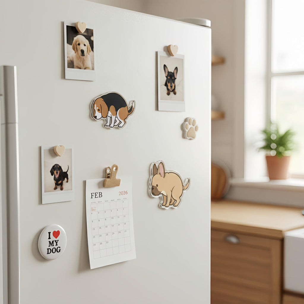 Funny Pooping Dog Magnet | Acrylic Refrigerator Magnet with Backing Card