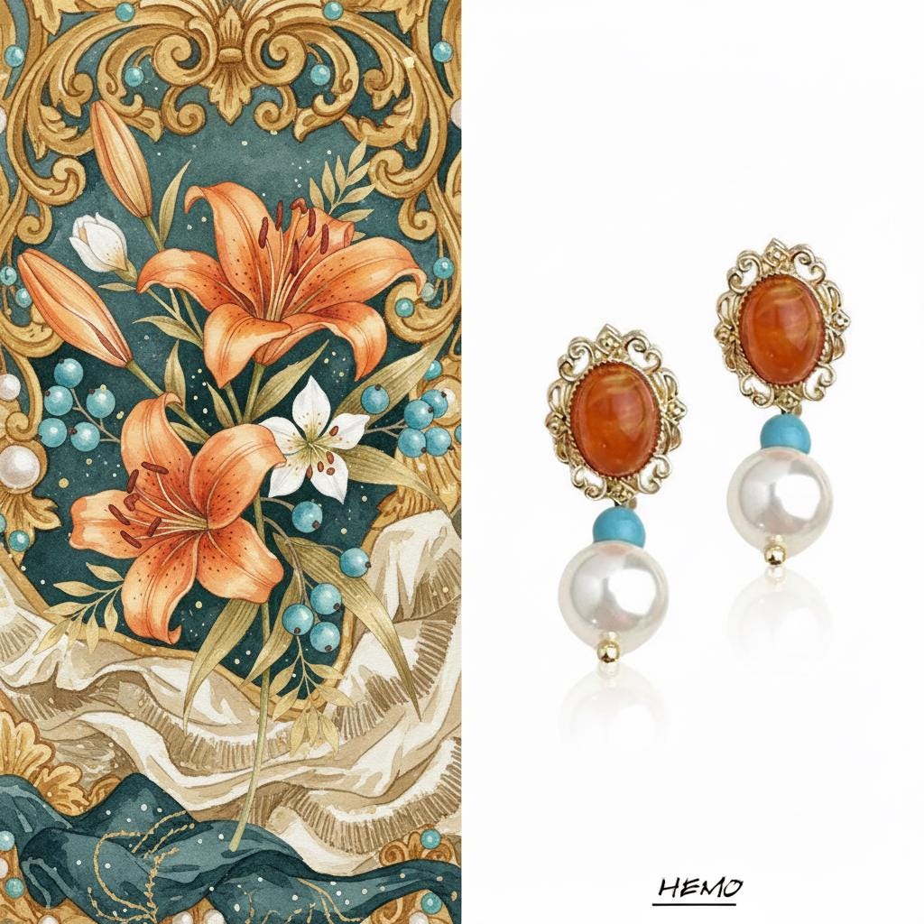 Rococo Romance Earrings – Amber, Turquoise & Pearl Filigree Earrings