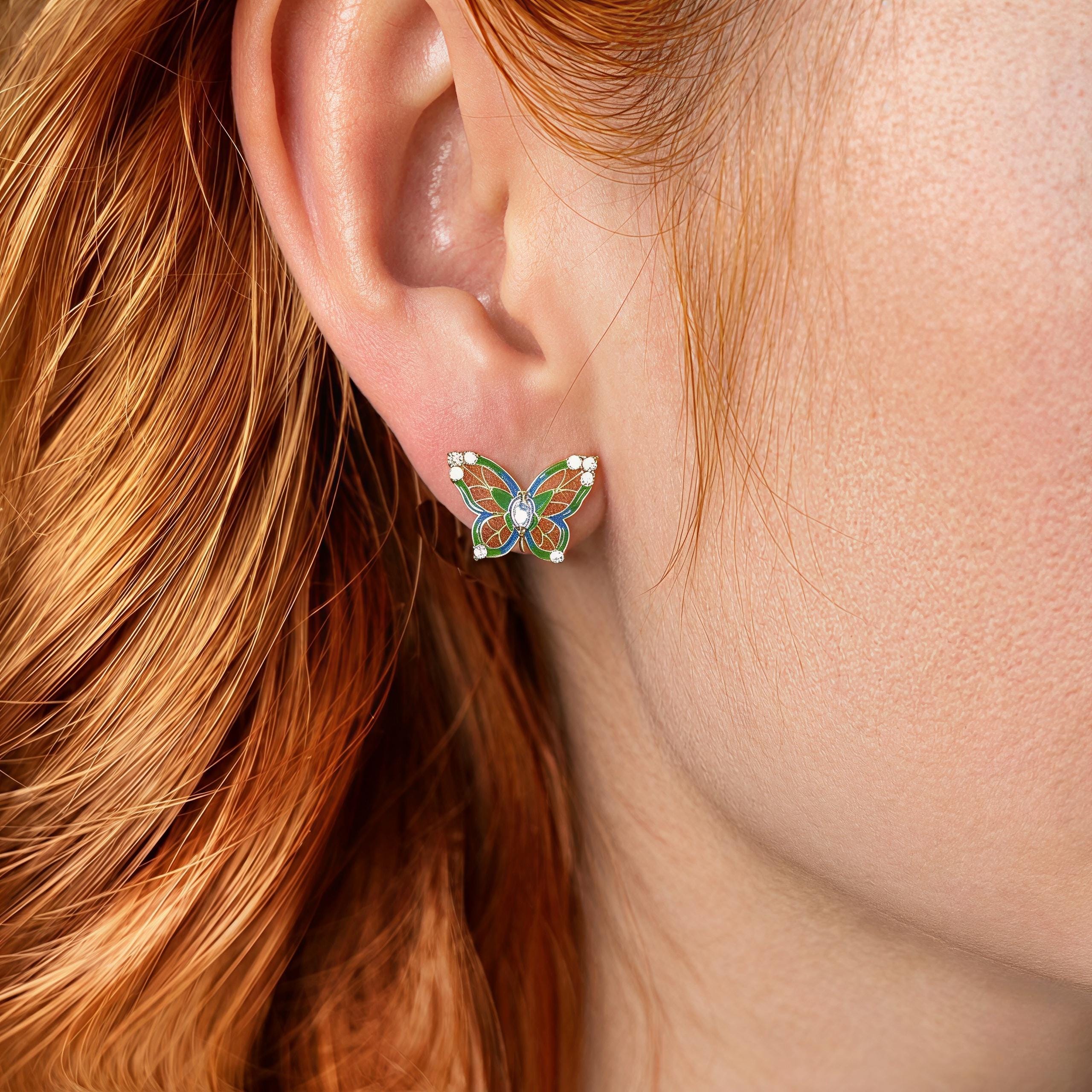 Enamel Butterfly Earrings – Vintage French Style Jewelry – Designer Gift