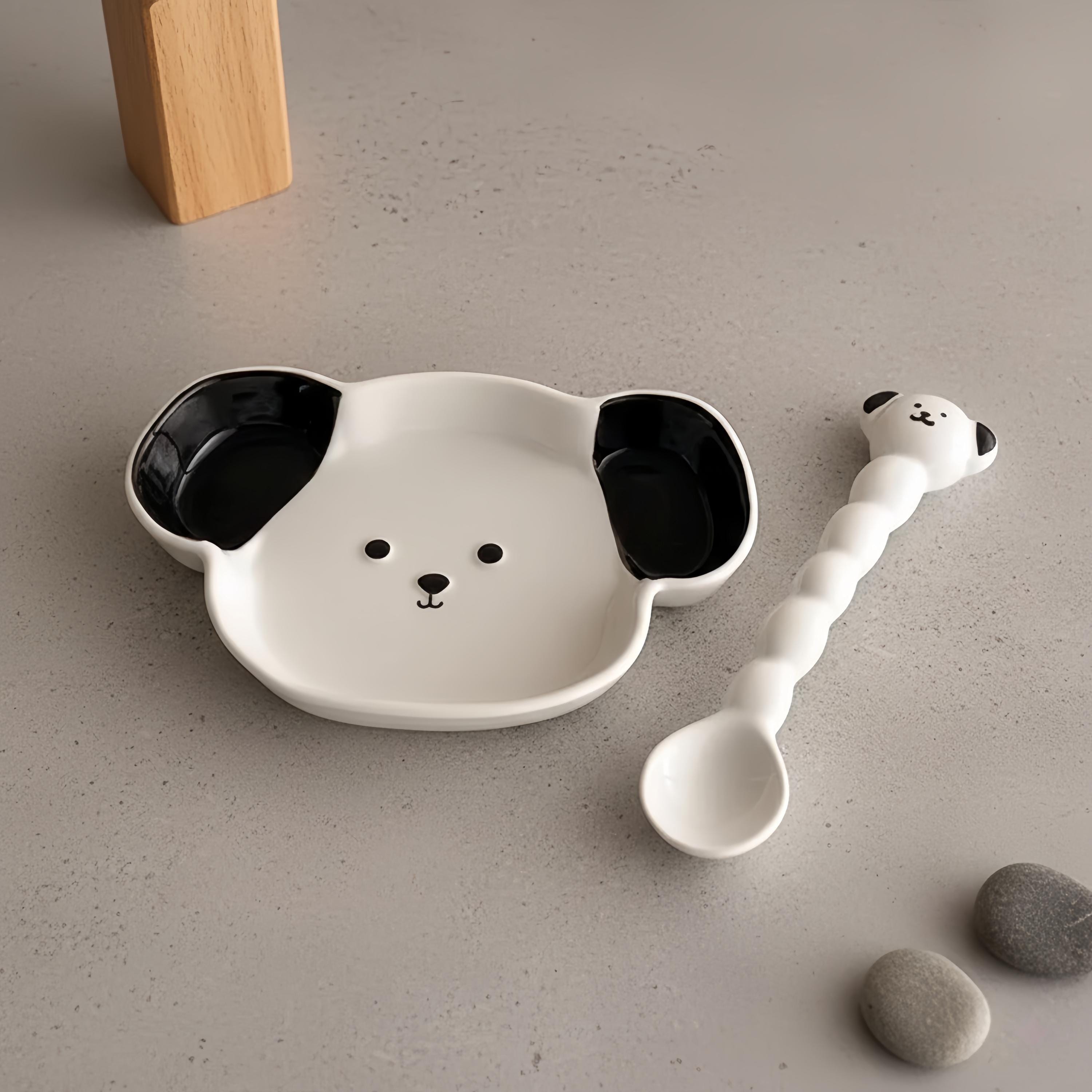 Kawaii Dog Ceramic Tableware | Puppy Shaped Plate & Spoon | Dog Lover Gift
