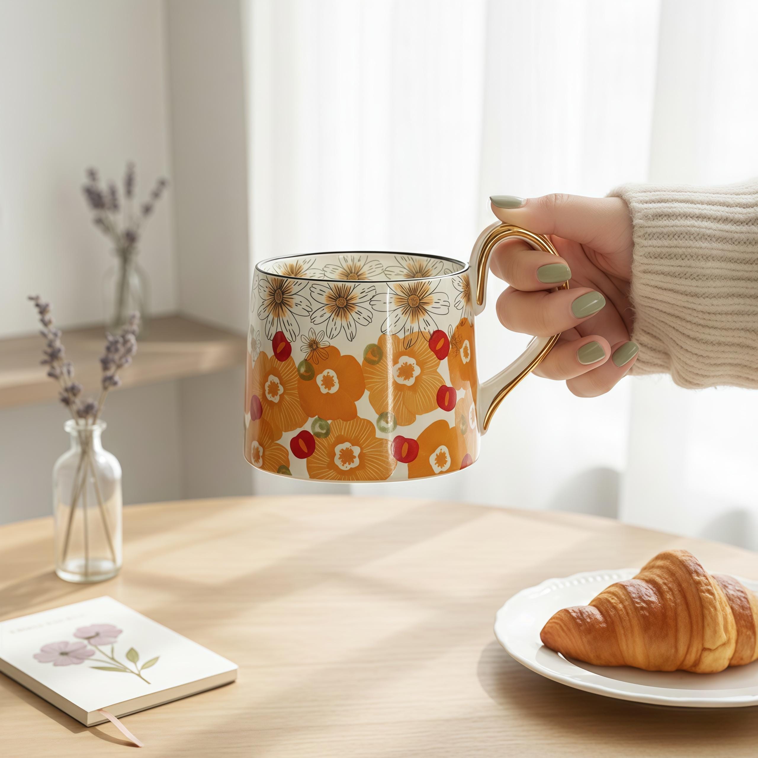 Retro Flower Ceramic Mug | 14oz Vintage Daisy Coffee Cup