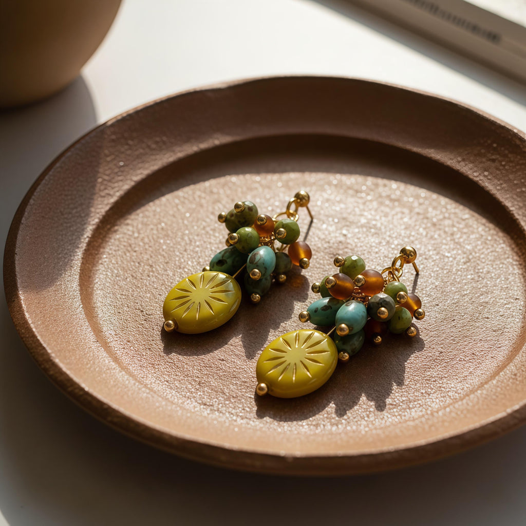 Van Gogh Field Inspired Earrings – Handmade Vintage Cluster Dangle Earrings
