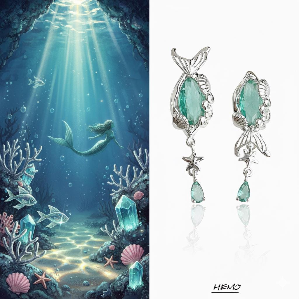 Mermaid Tail Earrings – Ocean-Inspired Fantasy Earrings with Emerald Green Zircon
